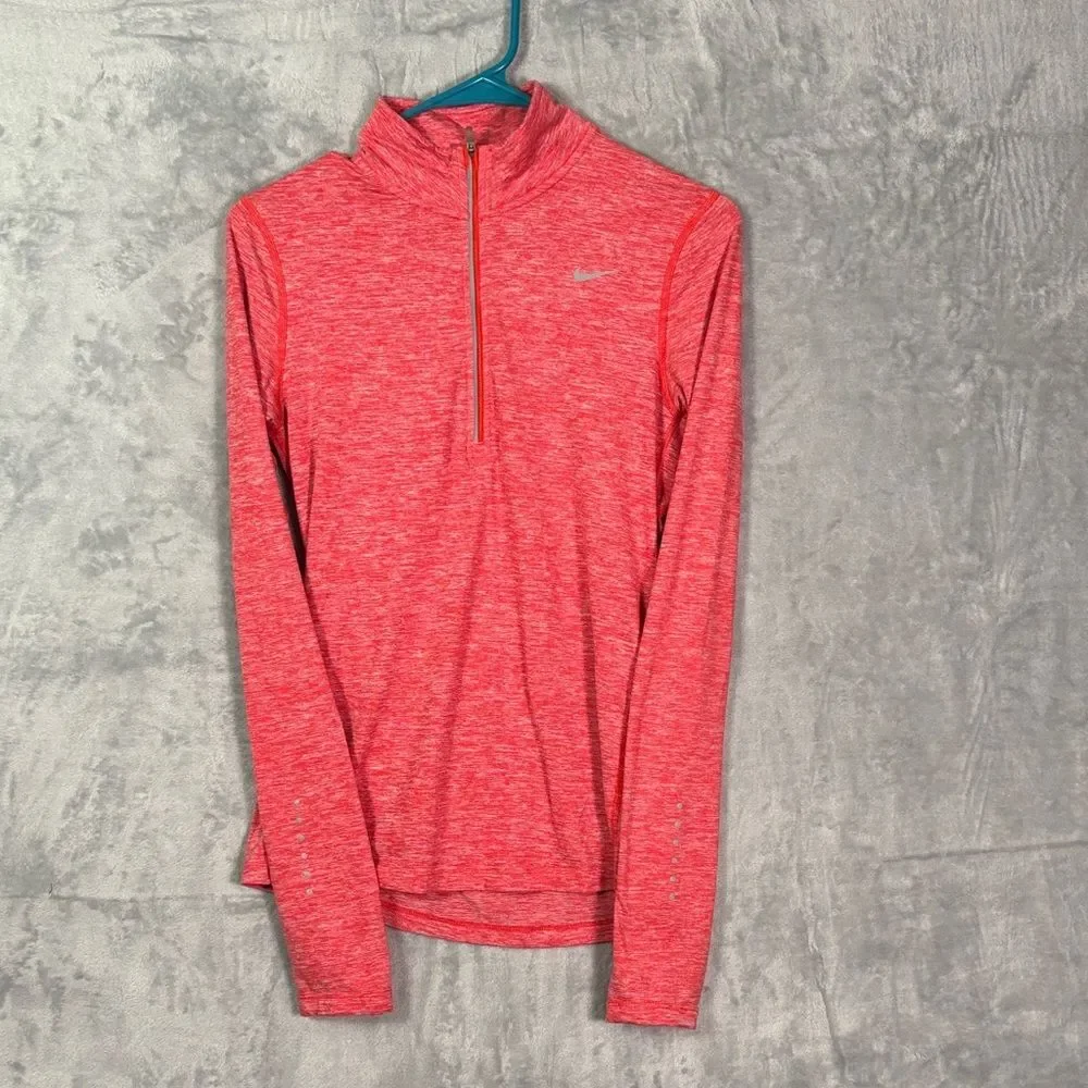 Nike Dri-fit Heathered Coral 1/4 Zip Reflective Pullover Thumbholes Size Small